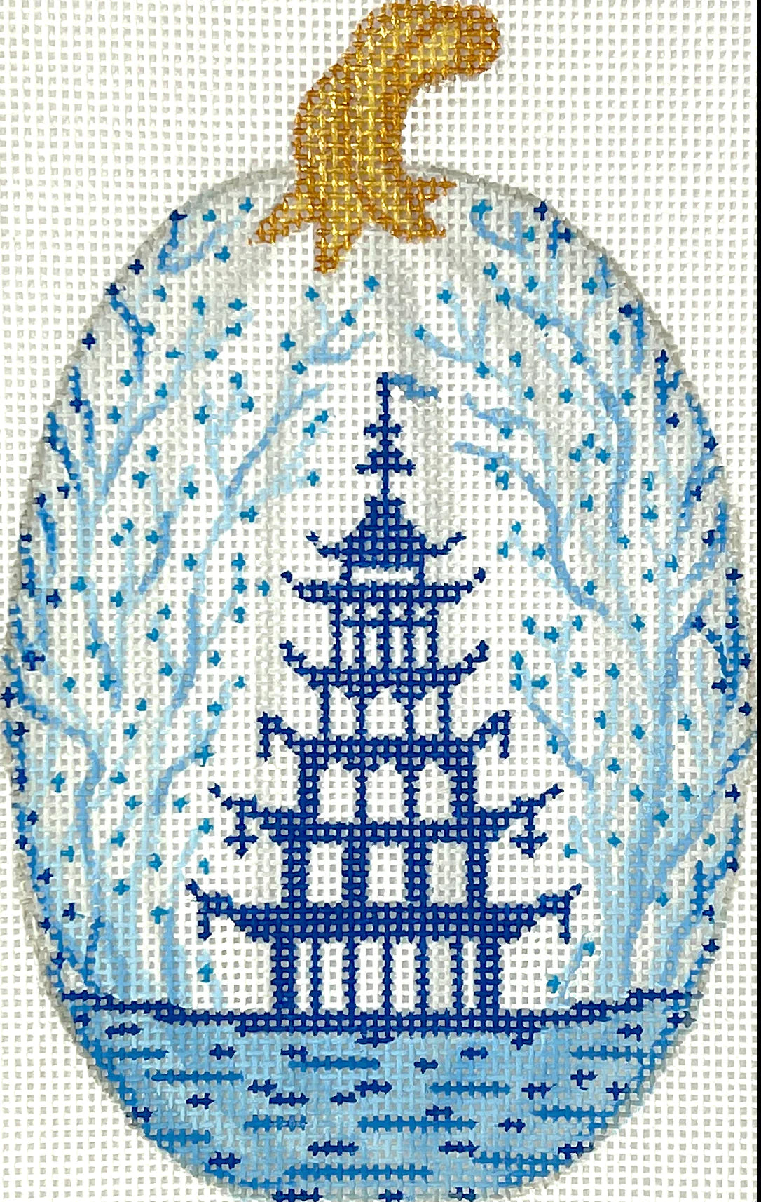 Chinoiserie Pumpkin- Tall & Thin w/ Pagoda & Vines